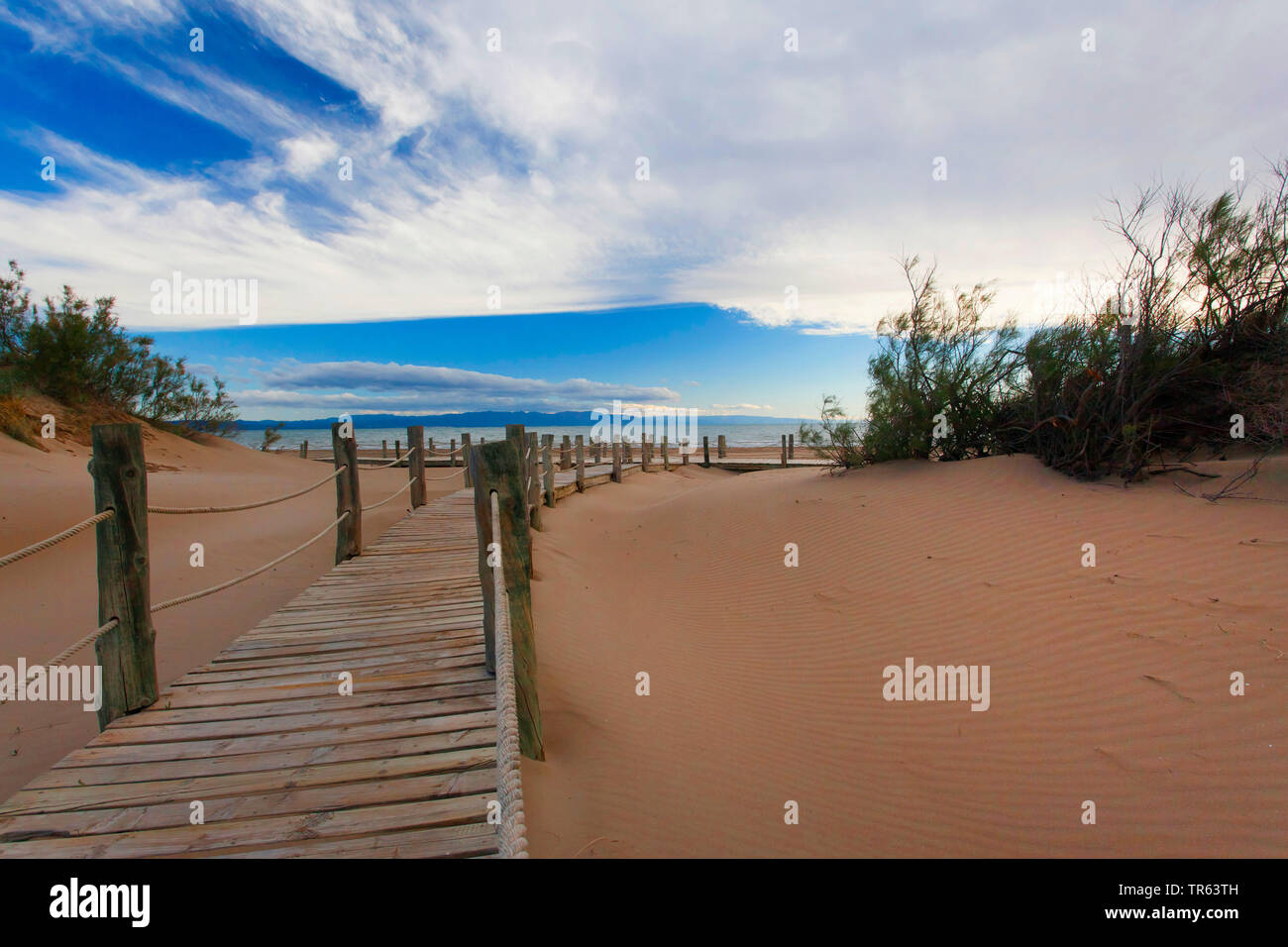 Riomar Strand, Ebro Delta, Deltebre, Costa Daurada, Spanien, Katalonia, Ebrodelta Stockfoto