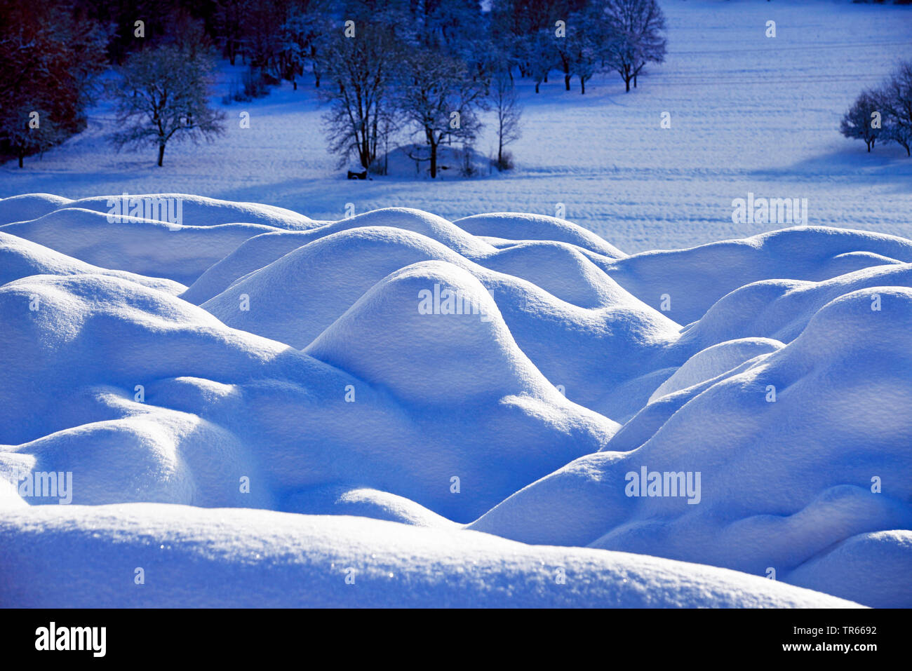 Verschneite Winterlandschaft, Frankreich, Savoie, Val d Isere Stockfoto