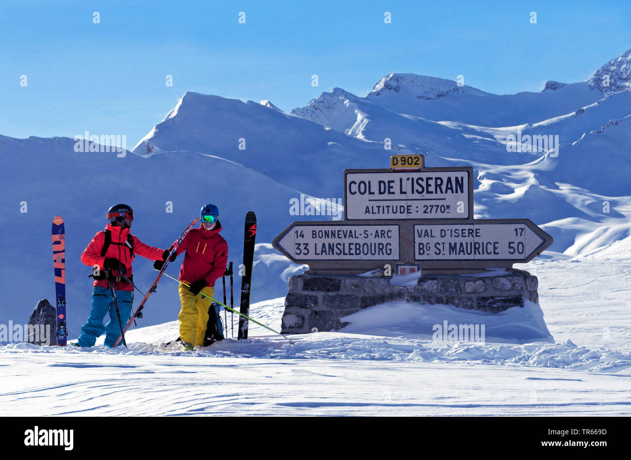 Skitouren im Col de l'Iseran, Frankreich, Savoie, Val d Isere Stockfoto