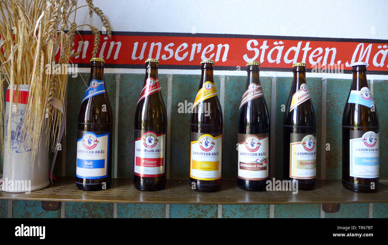 Brauerei, unterschiedlichen Flaschen ans sortiert, Deutschland, Bayern Stockfoto