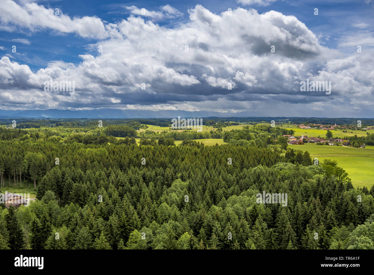 Pre-Alpen mit den Dörfern Diemendorf und Haunshofen, Deutschland, Bayern, Oberbayern, Oberbayern Stockfoto