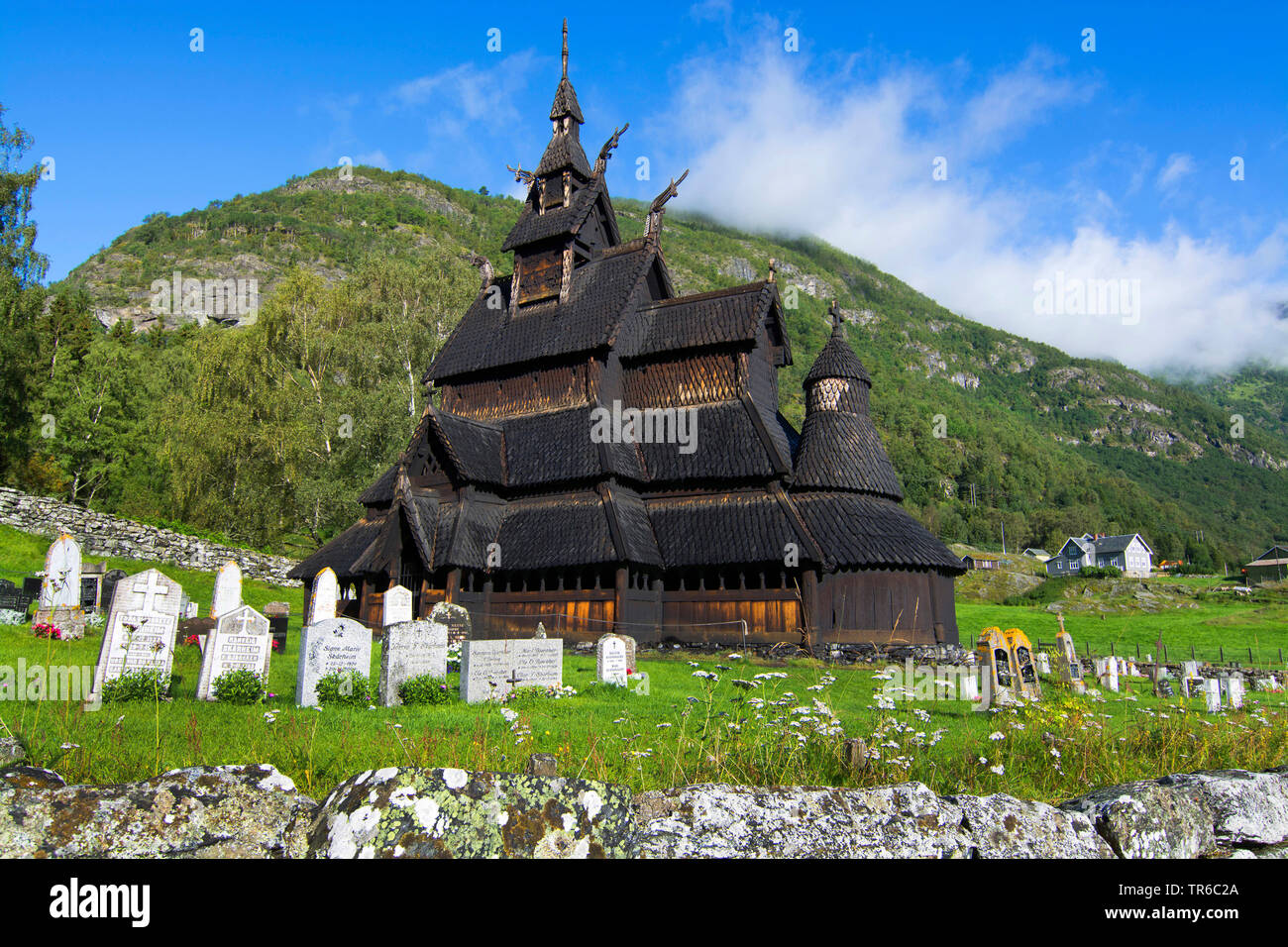 Die Stabkirche in Borgund, Norwegen, Sogn og Fjordane, Laerdal Stockfoto