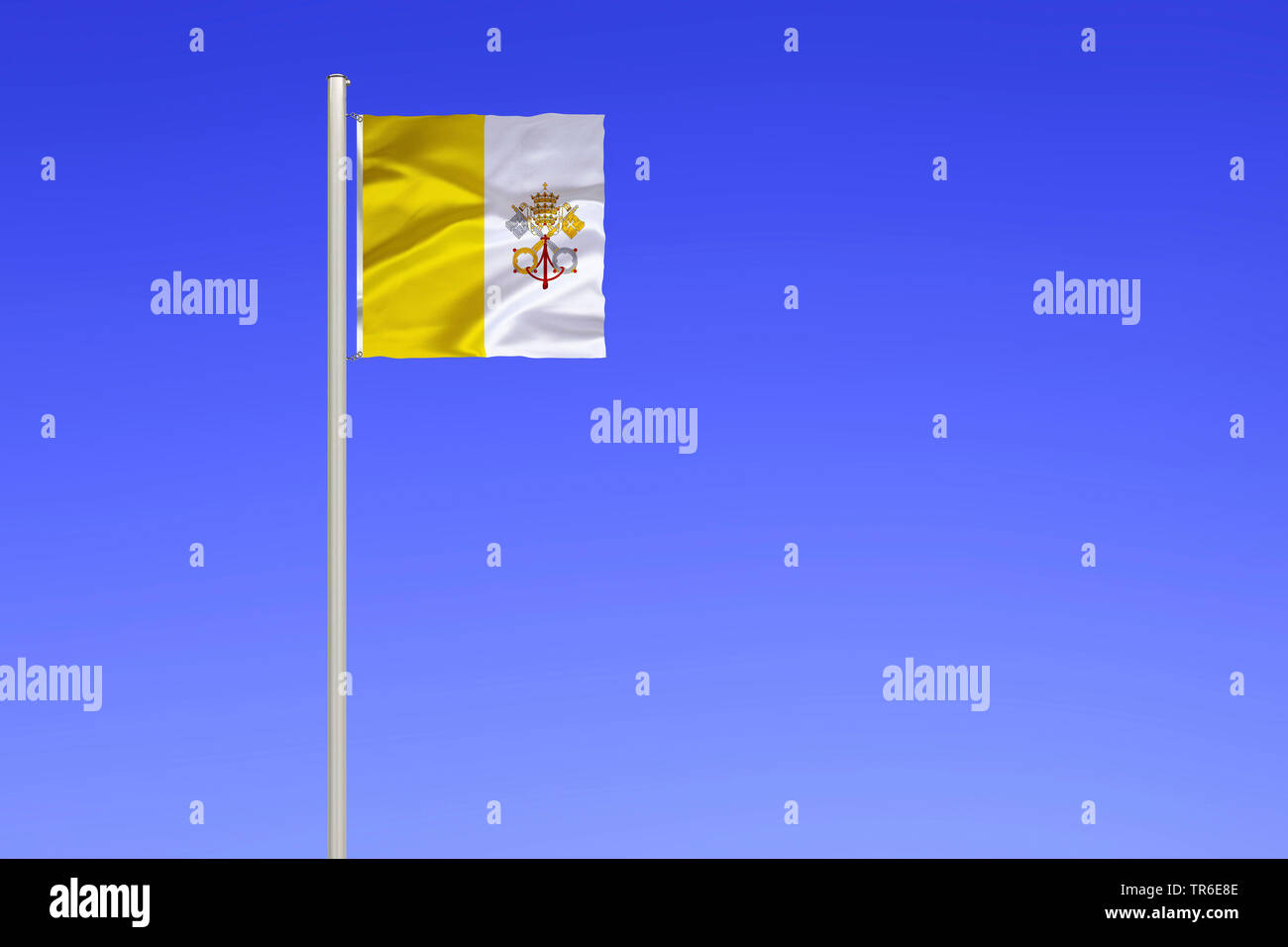 Flagge Vatikan gegen den blauen Himmel, Vatikanstadt Stockfoto