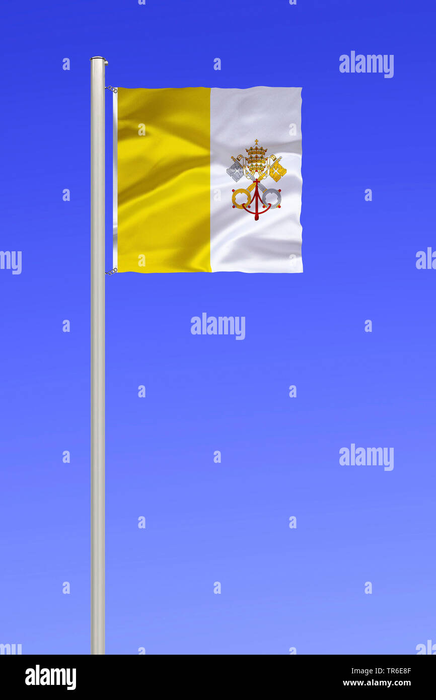 Flagge Vatikan gegen den blauen Himmel, Vatikanstadt Stockfoto