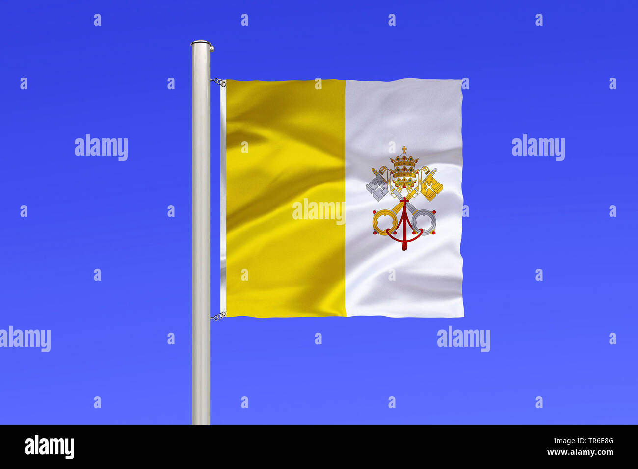 Flagge Vatikan gegen den blauen Himmel, Vatikanstadt Stockfoto