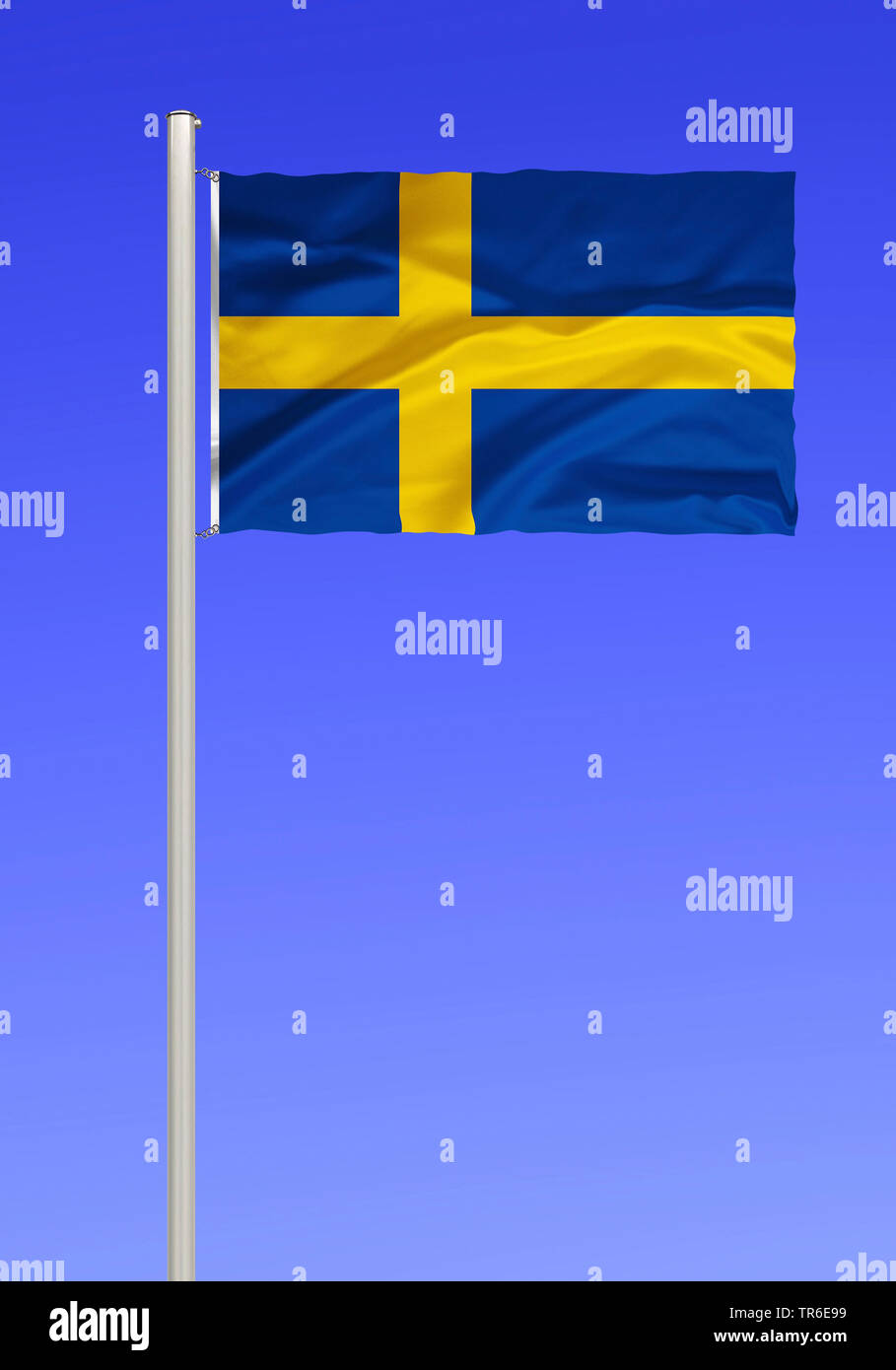 Flagge Schwedens gegen den blauen Himmel, Schweden Stockfoto