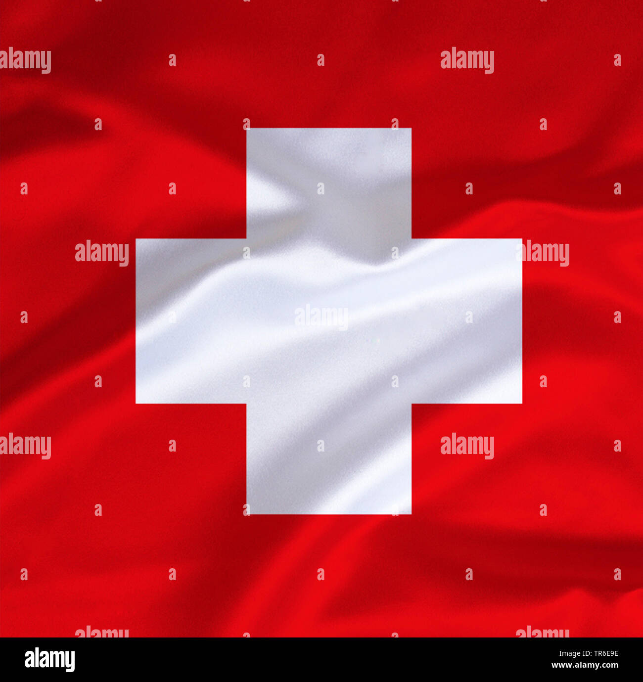Flagge von Suisse gegen den blauen Himmel, Schweiz Stockfoto