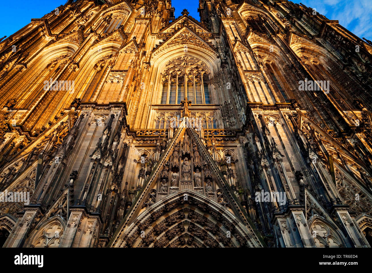 Die westliche Fassade des Kölner Doms, Deutschland, Nordrhein-Westfalen, Rheinland, Köln Stockfoto