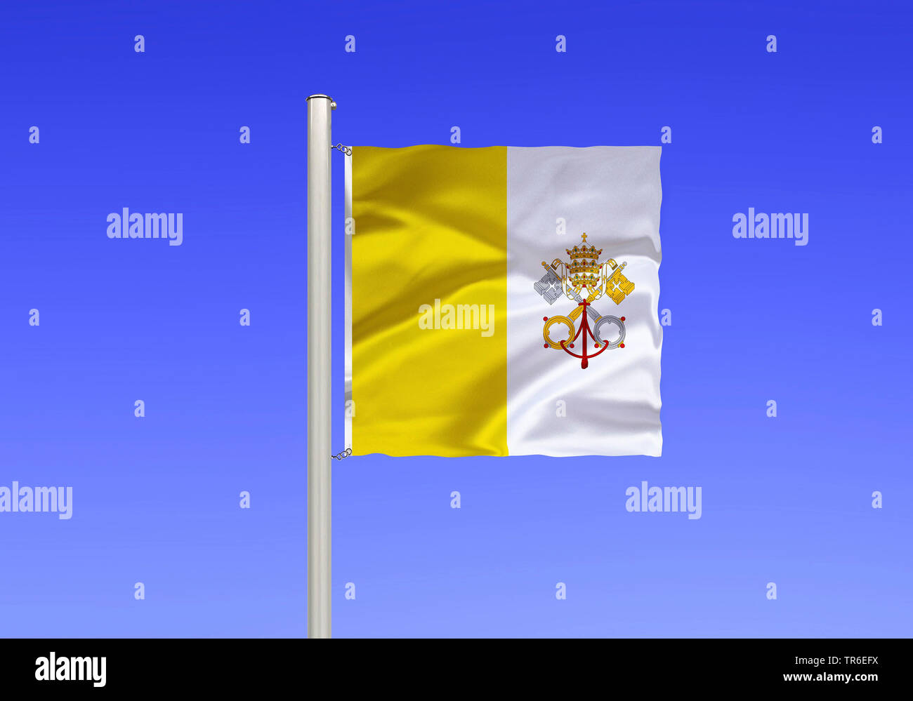 Flagge Vatikan gegen den blauen Himmel, Vatikanstadt Stockfoto