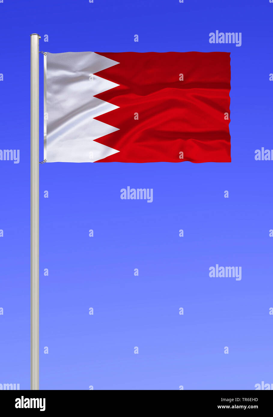 Flagge von Bahrain gegen den blauen Himmel, Bahrain Stockfoto