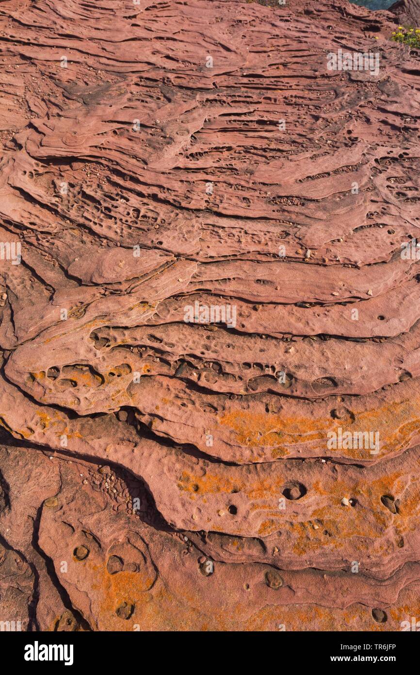 Strukturen in den Felsen der Bucht Porto Ferro, Italien, Sardinien, Alghero Stockfoto