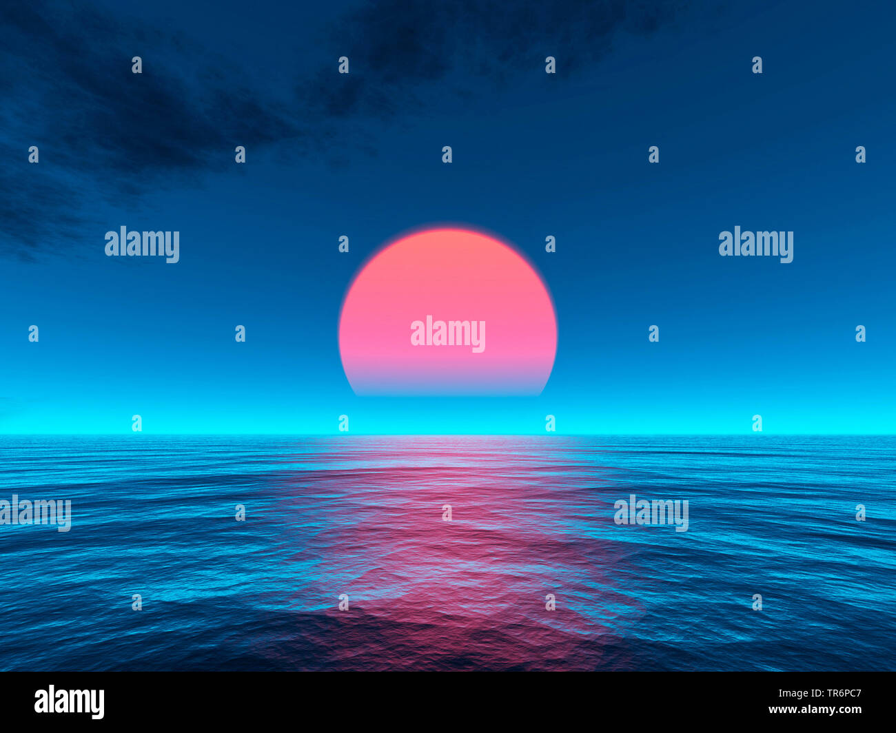 Sonnenuntergang über dem Meer, Computer Graphik Stockfoto