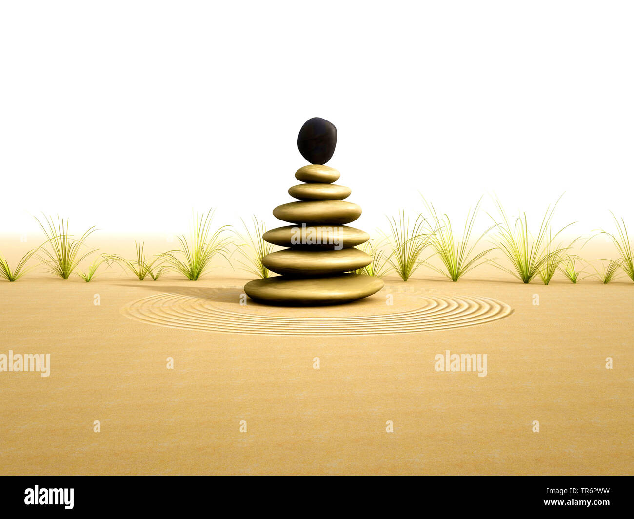 Kleine Pyramide von Steinen auf Sand, Computer Graphik Stockfoto