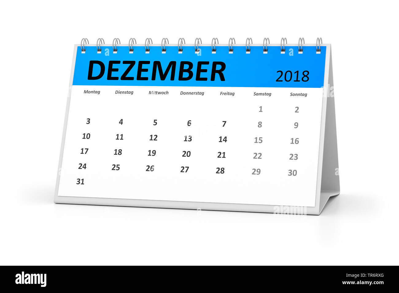 Tabelle Kalender 2018 November, Dezember Stockfoto