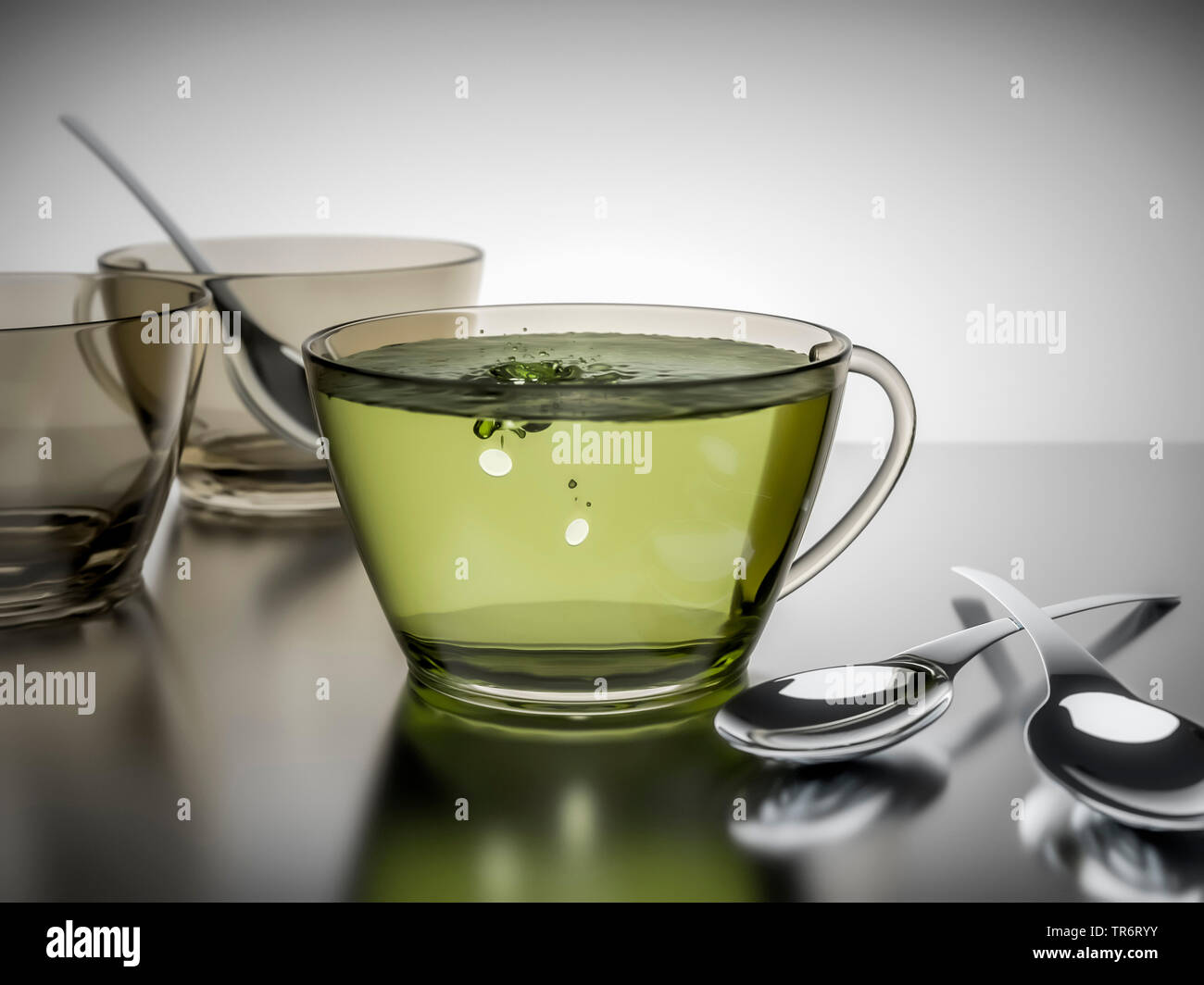 Glas grüner Tee mit Nutrasweet, Computer Graphik Stockfoto