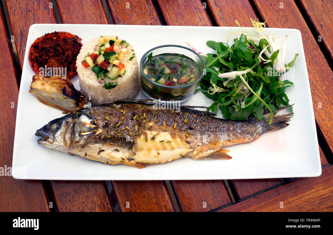Grundplatte mit gegrilltem Fisch, Frankreich, Provence Stockfoto