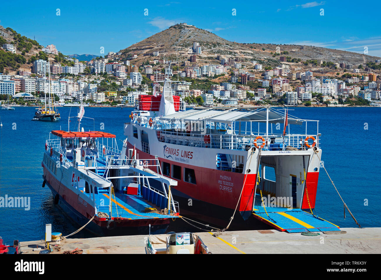Fähre von Korfu nach Albanien, Albanien, Saranda Stockfoto