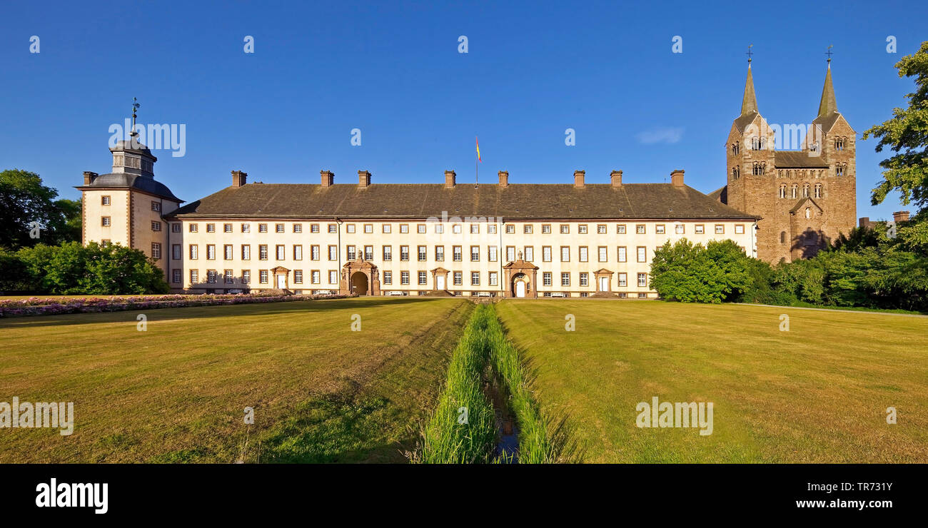 Kaiserliche Abtei von Corvey mit Westwerk, Deutschland, Nordrhein-Westfalen, Ostwestfalen, Höxter Stockfoto