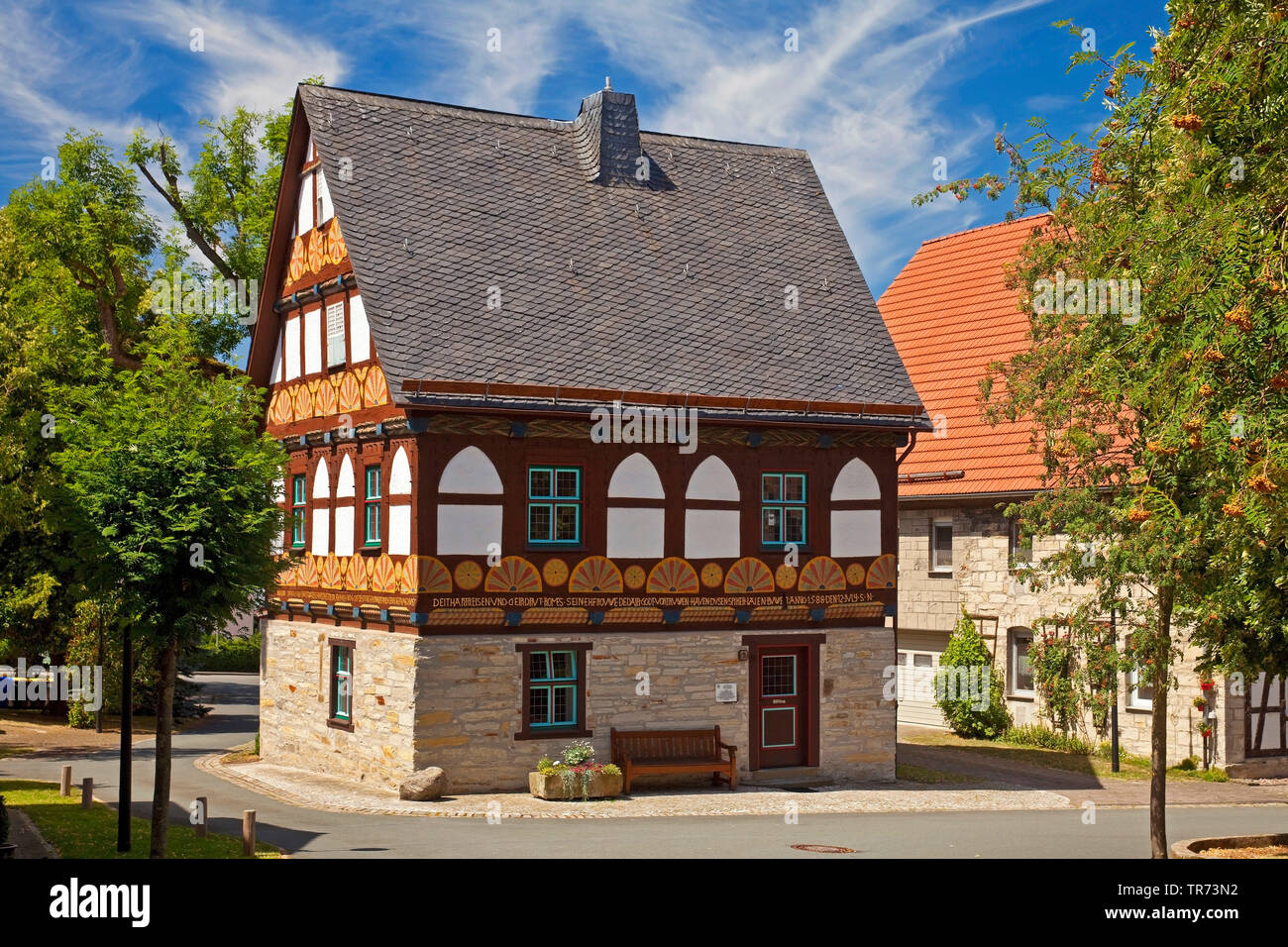 Lagerhaus, historische Fachwerkhaus von Atteln, Deutschland, Nordrhein-Westfalen, Ostwestfalen, Lichtenau Stockfoto