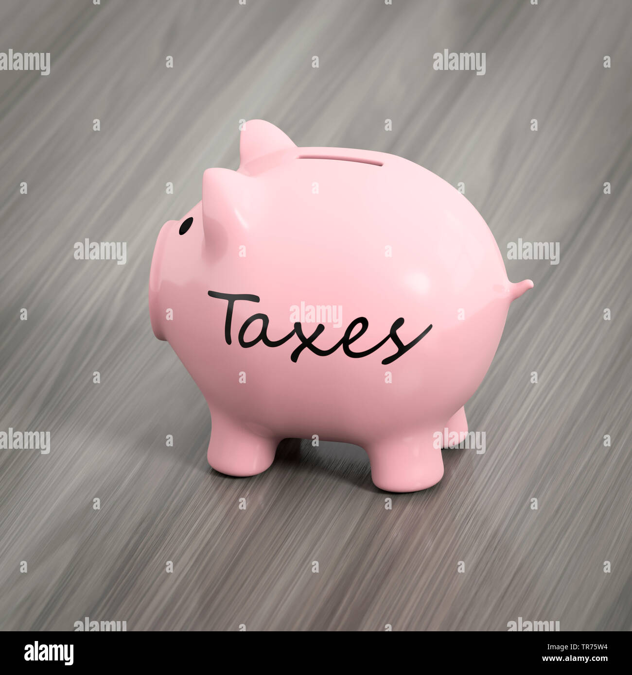 Rosa Sparschwein mit dem Wort steuern Stockfoto