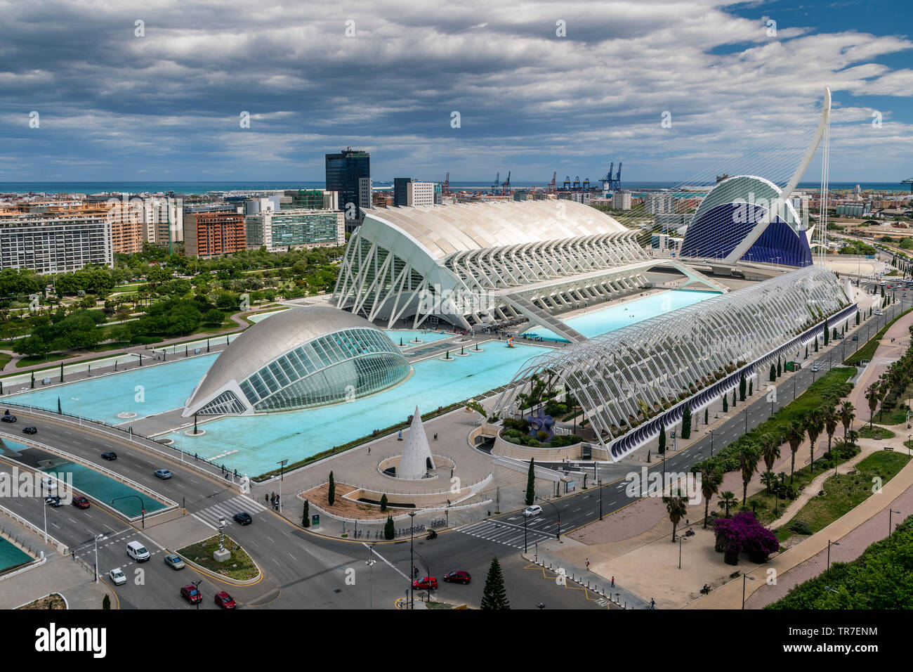 Stadt der Künste und Wissenschaften oder Ciudad de las Artes y las Ciencias, Valencia, Comunidad Valenciana, Spanien Stockfoto