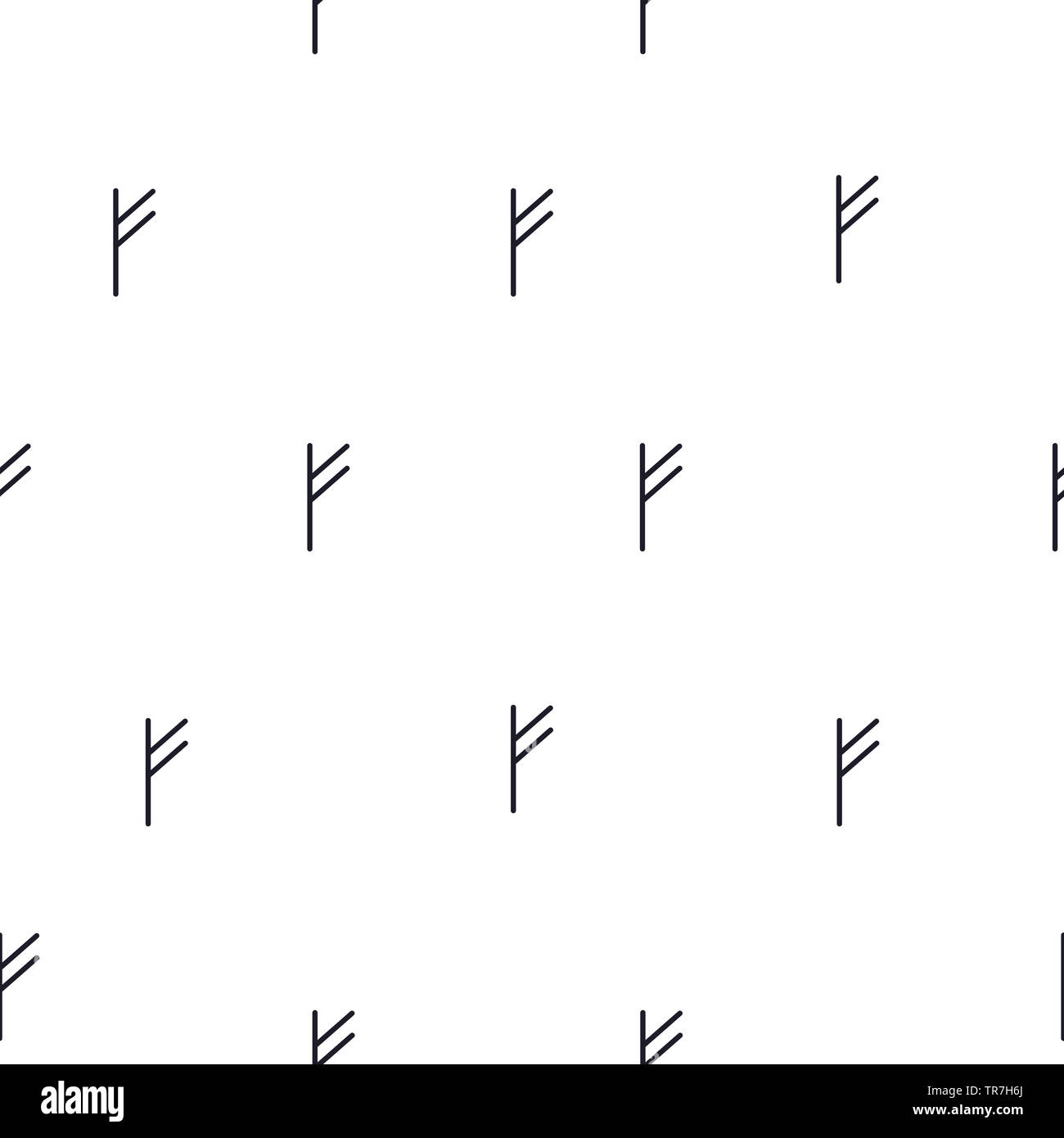 Nahtlose Muster Fehu Rune auf weißem Hintergrund. F skandinavischen Alphabet, celtic Symbol drucken. Runic einfache Magie Ornament für Tapeten oder Textil Stockfoto
