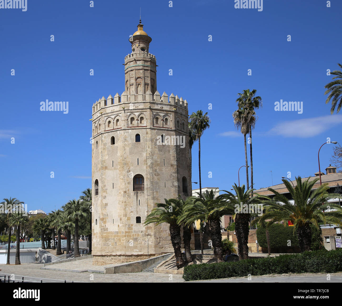 Spanien. Andalusien. Sevilla. Turm von Gold. 1220-1221. Almohaden Kalifat. Stockfoto