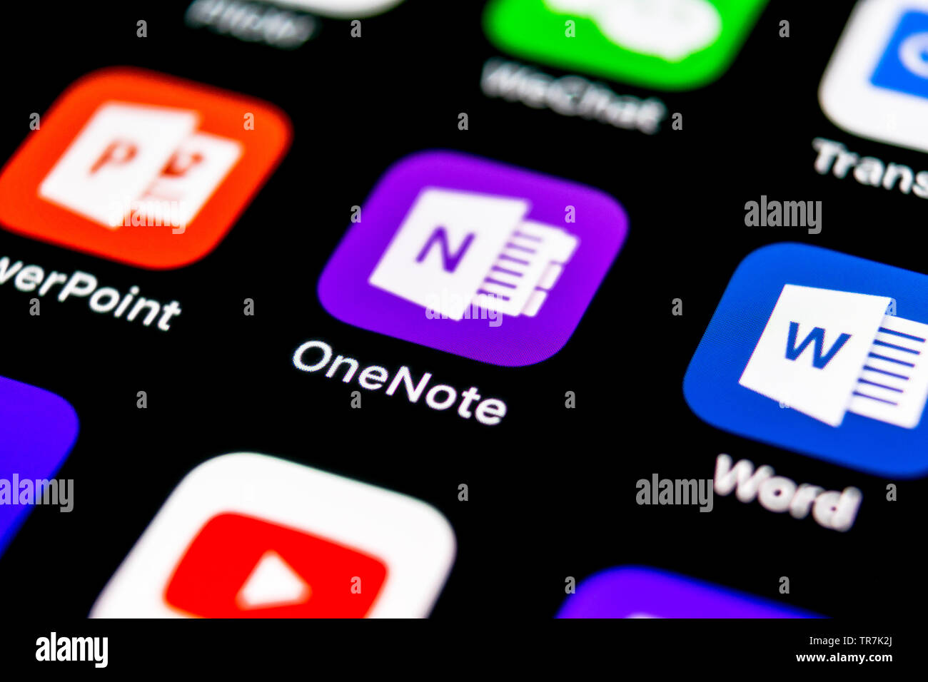 Sankt-Petersburg, September 30, 2018: Microsoft OneNote office Symbol auf Apple iPhone X-close-up. Microsoft eine Note App Symbol. Micros Stockfoto