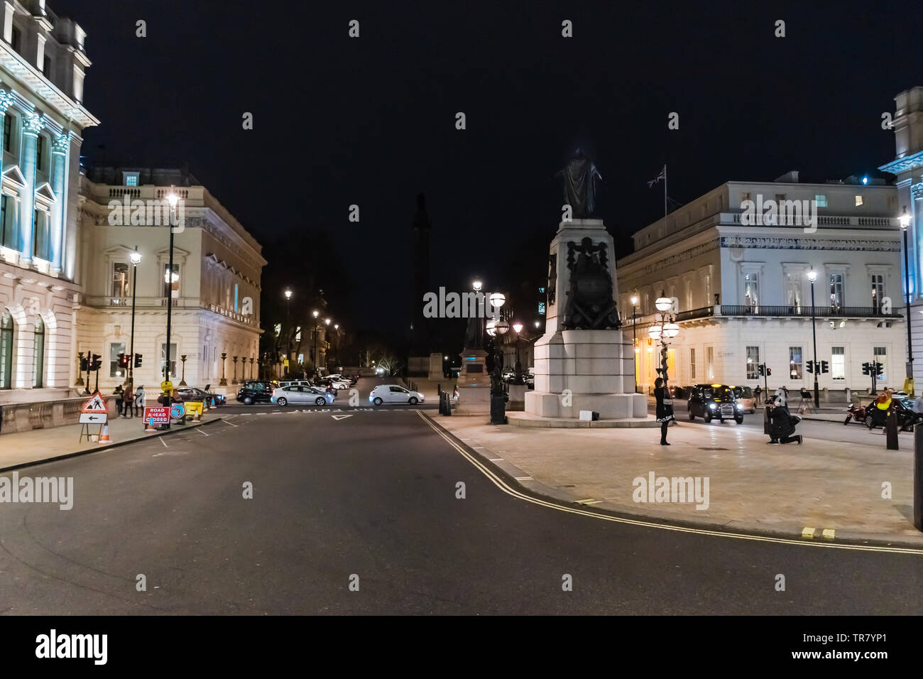 London, Ansicht von Waterloo Square bei Nacht Stockfoto