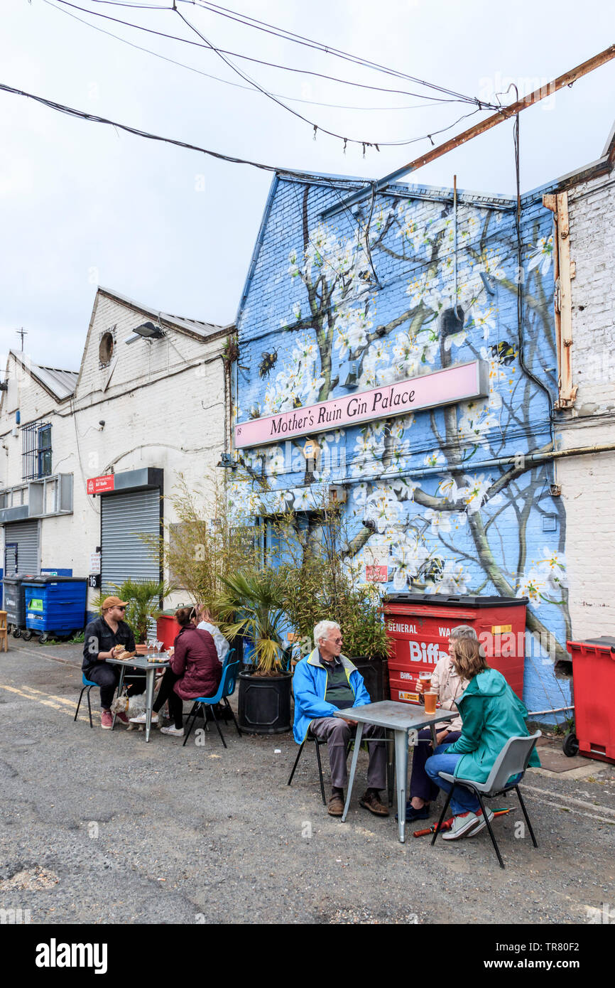 Mother's Ruin Gin Palace, eine Cocktail Bar in Ravenswood Industrial Estate, das Obst Likör Getränke, Walthamstow, London, UK Stockfoto