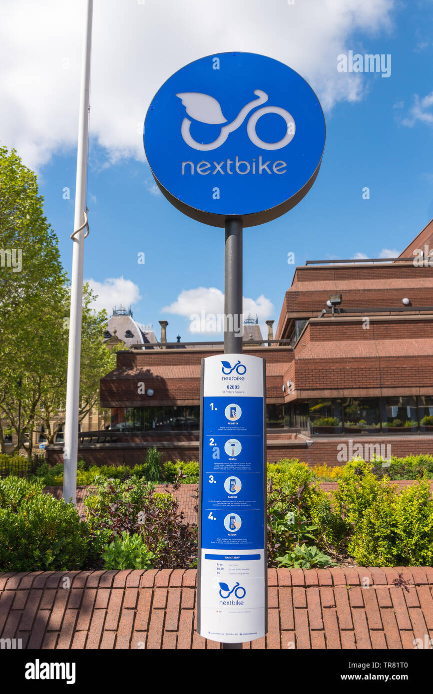 Nextbike uk Bike Sharing Unternehmen and Drop-off Point in Wolverhampton, Großbritannien Stockfoto