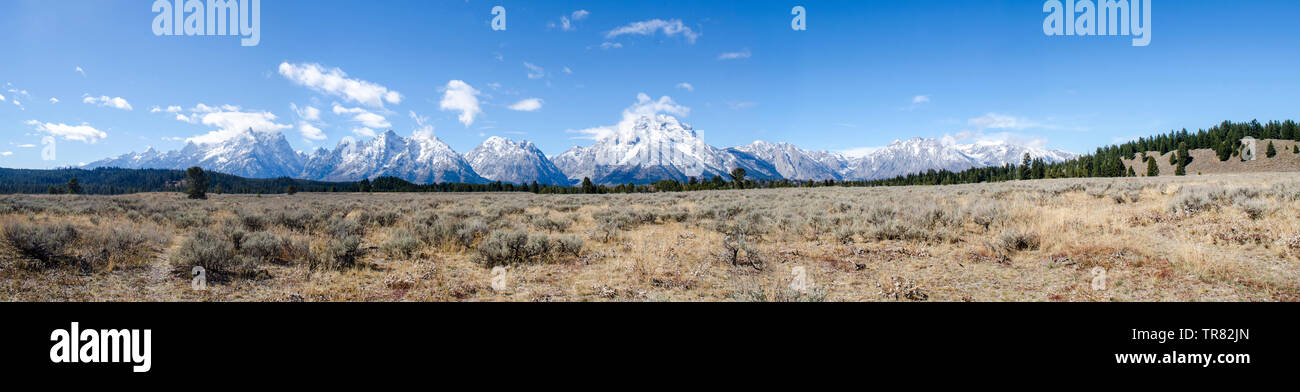 Teton Bergkette vom Grand Teton National Park im US-Bundesstaat Wyoming Stockfoto