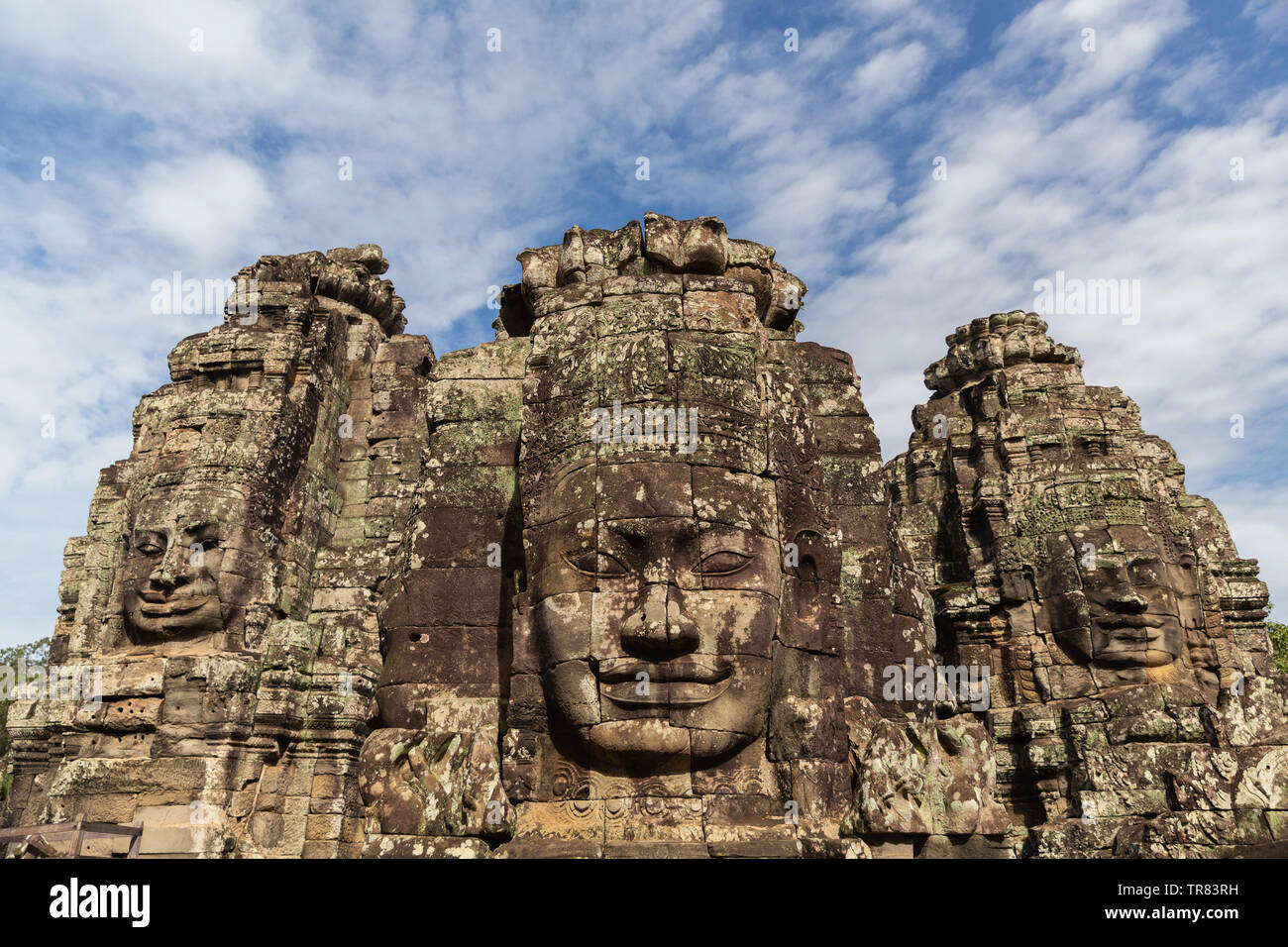 Alte steinerne Gesichter des Bayon Tempel, Angkor Thom, UNESCO-Weltkulturerbe, Provinz Siem Reap, Kambodscha, Indochina, Südostasien, Asien Stockfoto