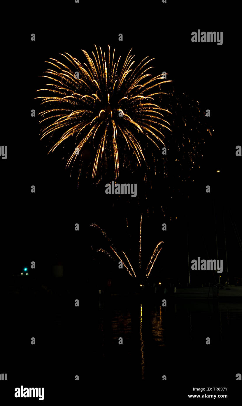 Feuerwerk im Palm Tree Form für den Nationalfeiertag (14. Juli) in Frankreich, Côte d'Azur Stockfoto
