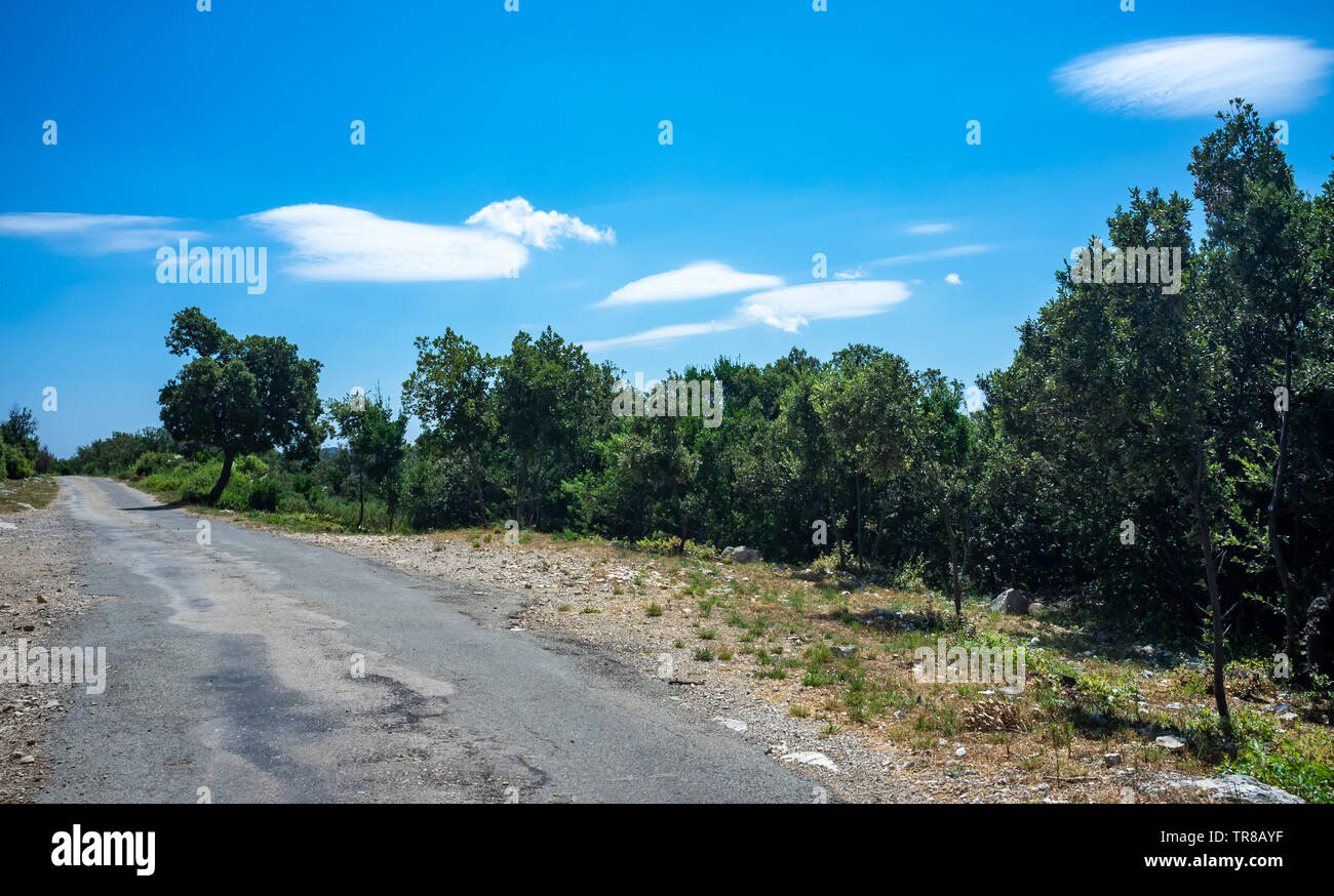 Eine rückseitige Straße auf der Bergseite in der Côte d'Azur/Provence Land zurück im Sommer Stockfoto