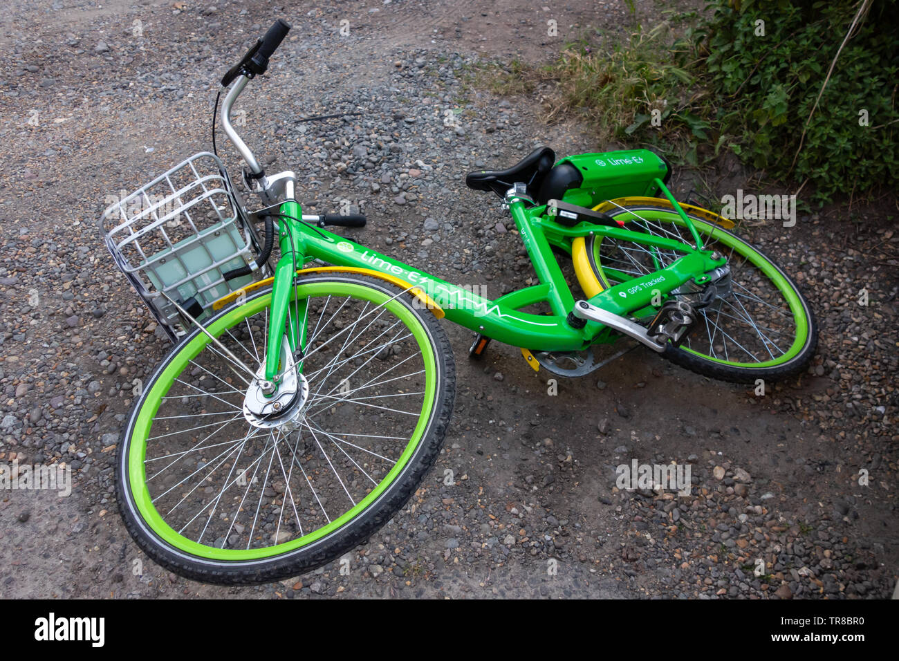 Lime E Bike auf dem Straßenbelag in Chislehurst Stockfoto