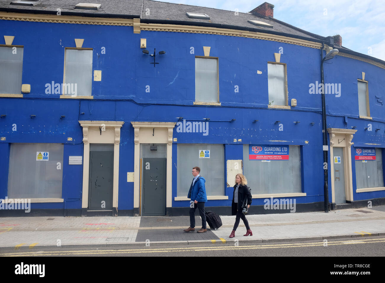 Mai 2019 - Guildford Halbmond in Cardiff, ein historischer Teil der Stadt jetzt bei Sanierung. BBC S4C News Reporter anreisen Stockfoto