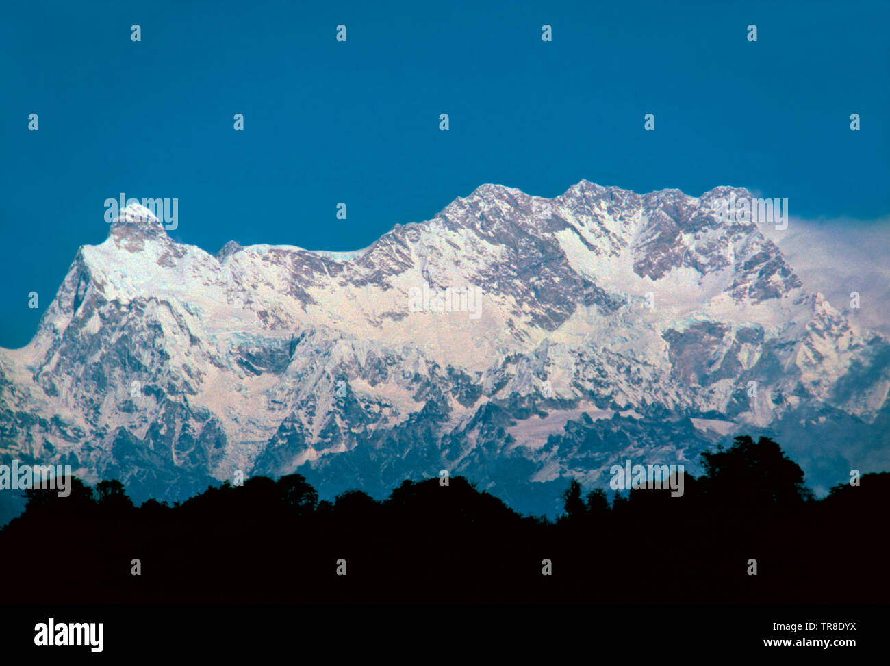 Mt. Kangchenjunga, 3. höchste, geteilt durch Nepal und Sikim Stockfoto