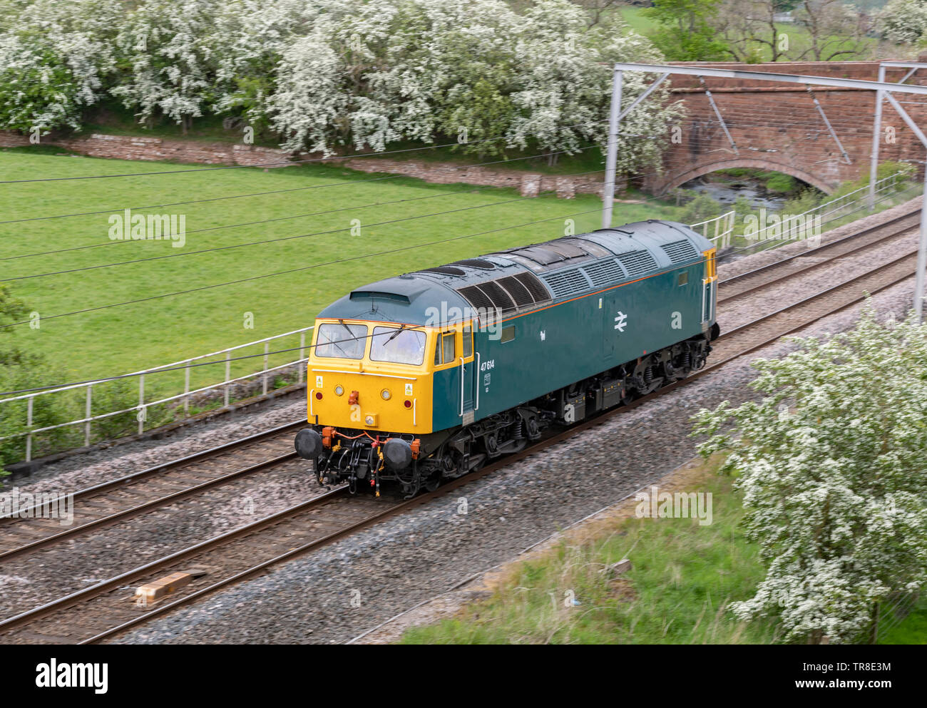 Lokomotive, Klasse 47, 47614 von Lok Services Limited, in der Nähe von Penrith, Stockfoto