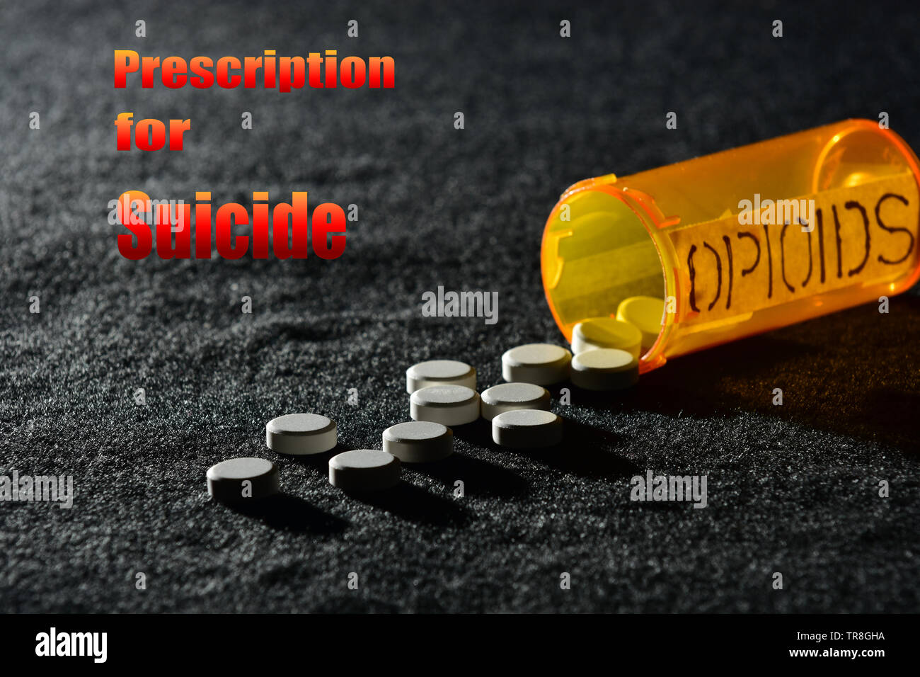 Zeichen und Symbole der opioid Missbrauch und mögliche Ergebnisse. Stockfoto