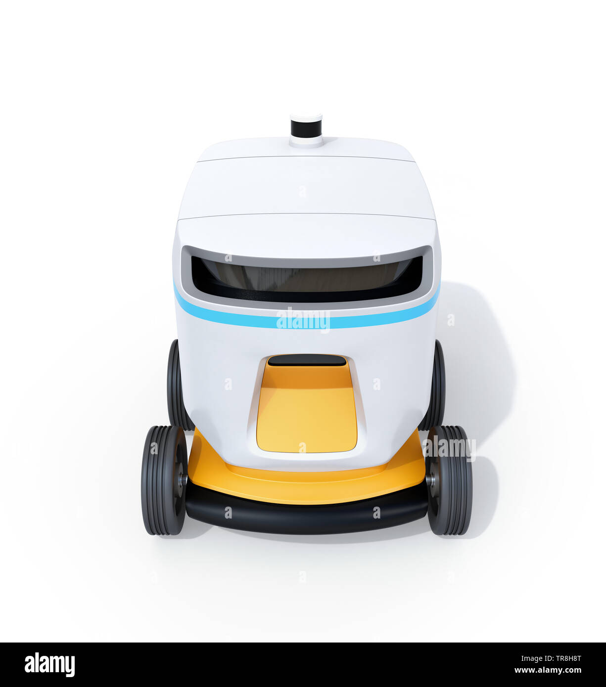 Selbstfahrer Lieferung Roboter auf weißem Hintergrund. 3D-Bild. Stockfoto