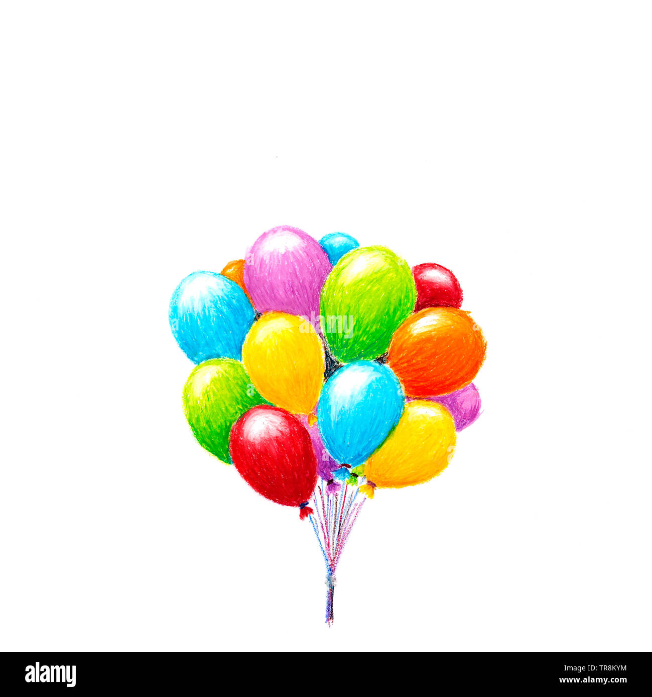 Luftballons, Buntstift Bleistift Zeichnung, isoliert auf weißem Stockfoto