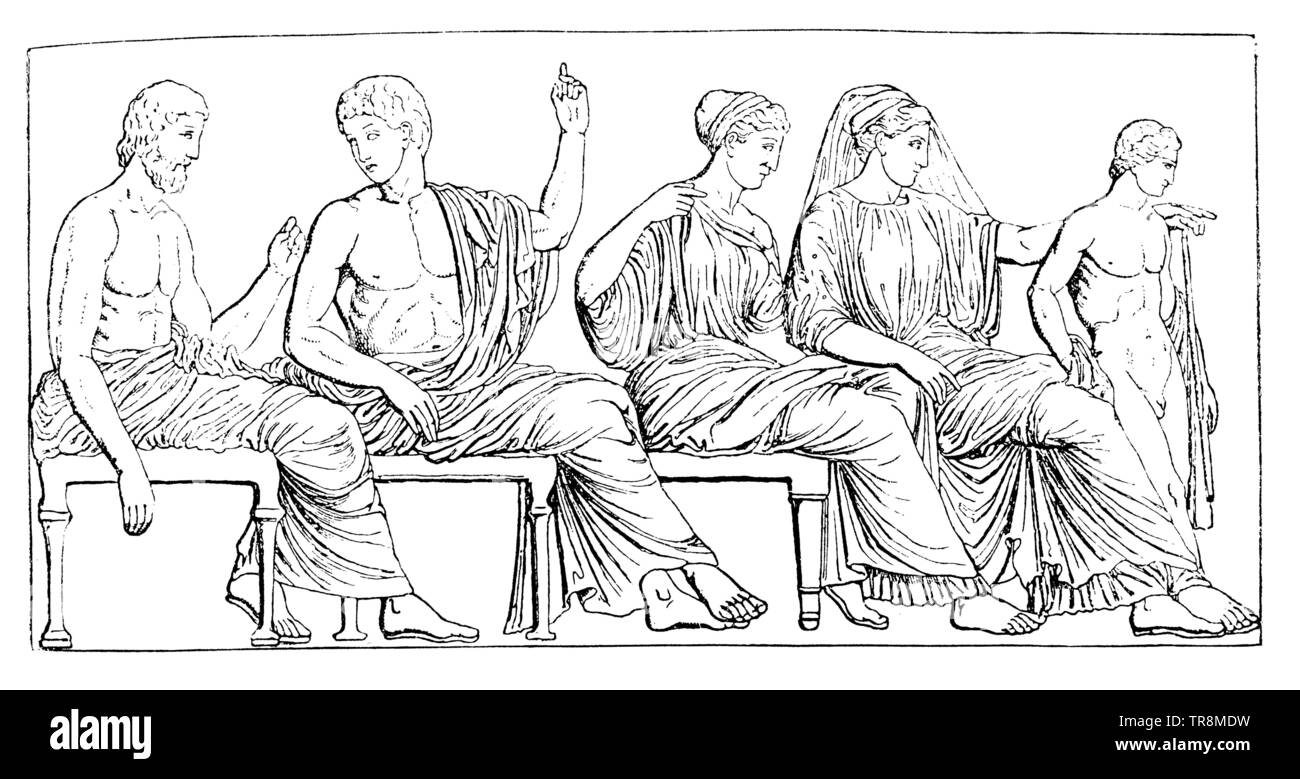 Gruppe von Göttern vom Parthenon frieze,, (Kunst Geschichte Buch, 1887) Stockfoto