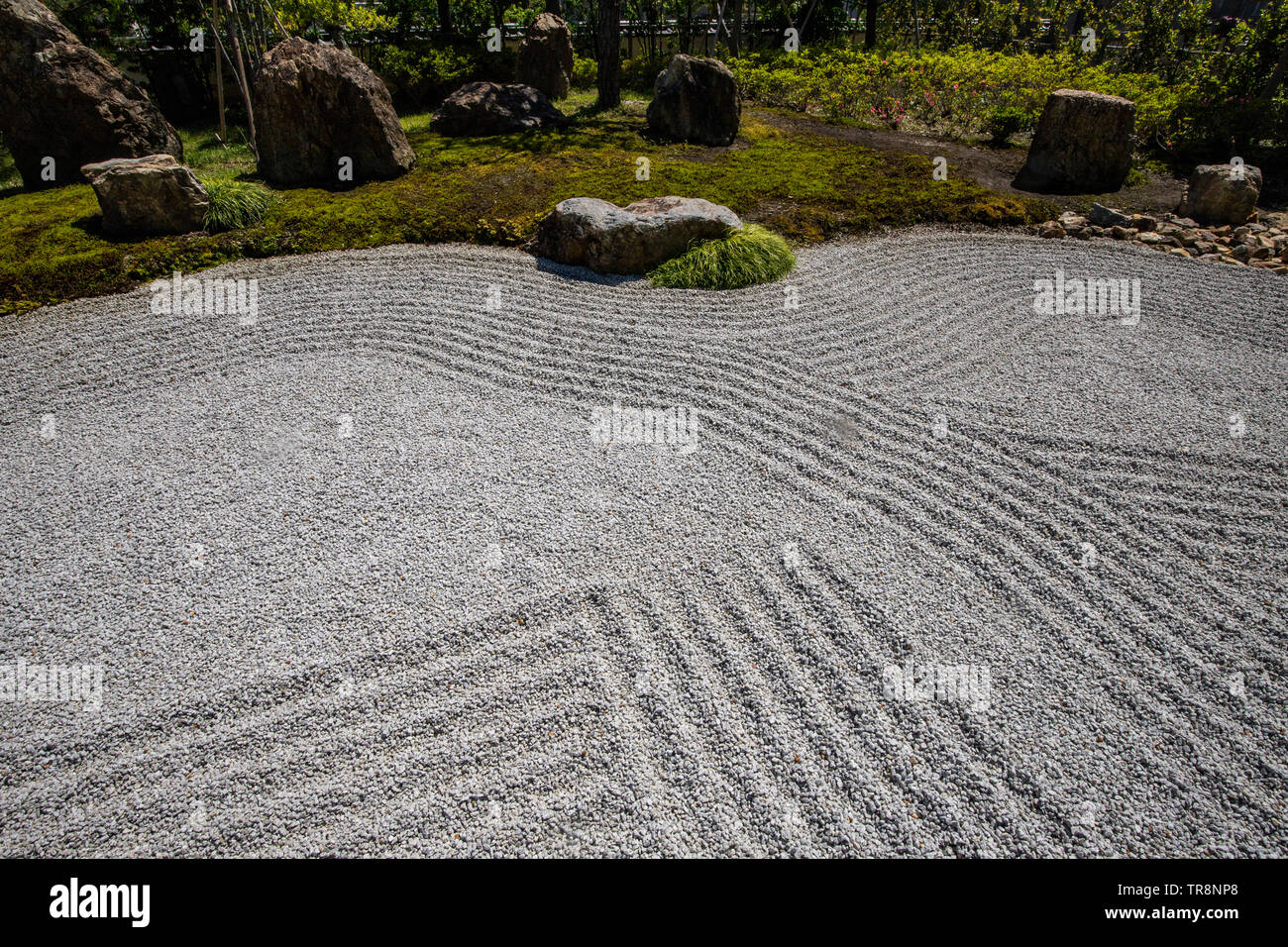 Ryuun-ji Temple Garden, manchmal buchstabiert Ryuoun-ji oder Ryounji hat zwei verschiedene Gärten: Die Muryoju Garten ist ein trockener Zen karesansui Garten vor o Stockfoto
