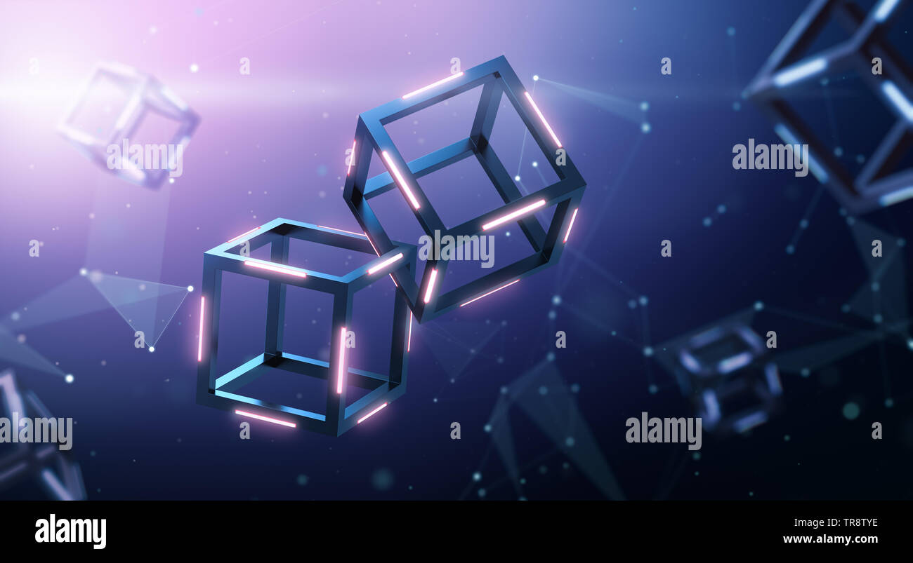 Blockchain Technologie mit abstrakten Hintergrund - 3D-Rendering Stockfoto