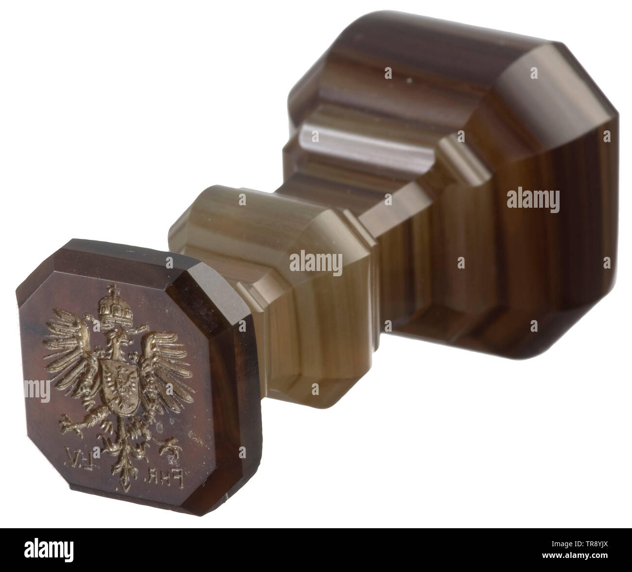 Paul von Lettow-Vorbeck (1870-1964) - ein persönliches Siegel der General der Infanterie und Kommandeur der Schutztruppe in Deutsch-Ostafrika Braun Achat Stein, den Platz, cut segmentierten Griff von Gürteln, die Oberfläche der Dichtung auch aus braunem Achat Stein und mit dem kaiserlichen Adler der Schutz Kraft über die Initialen "Fhf. L.-V.' Höhe 70 mm. Paul von Lettow-Vorbeck trat der 4. Garde Regiment zu Fuß im Jahre 1888, nahmen an der Unterdrückung der Boxeraufstand 1900/01, als Kapitän war er Adjutant des Stabschefs in Deutsch, Additional-Rights - Clearance-Info - Not-Available Stockfoto