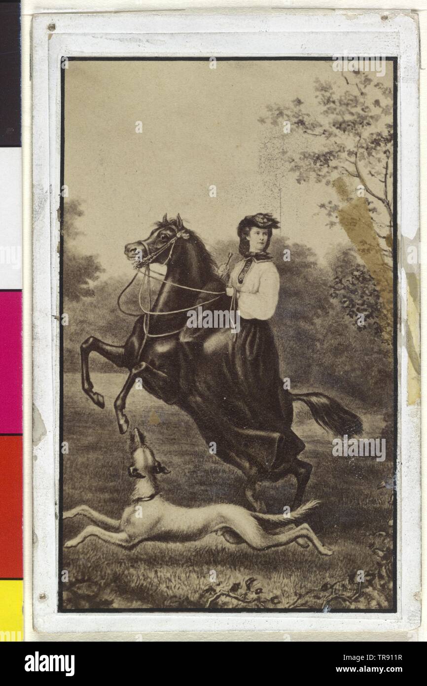 Elisabeth, Kaiserin von Österreich, Bild (in voller Länge auf Pferd, halb auf der rechten Seite), photographische basierend auf Malerei, Additional-Rights - Clearance-Info - Not-Available Stockfoto