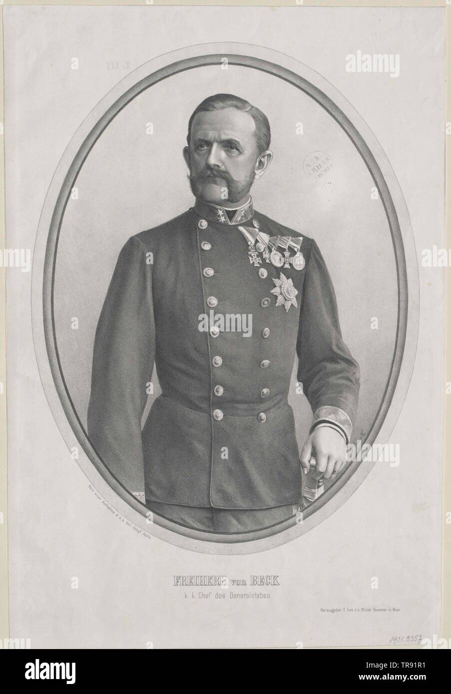 Beck-Rzikowsky, Friedrich Graf, österreichischen Deutsch ungarische Generalstabschef 1881, Feldzeugmeister (Allgemein) 1888, 1906 in der Grafschaft entstehen, 1916 Oberst - Allgemein, Additional-Rights - Clearance-Info - Not-Available Stockfoto