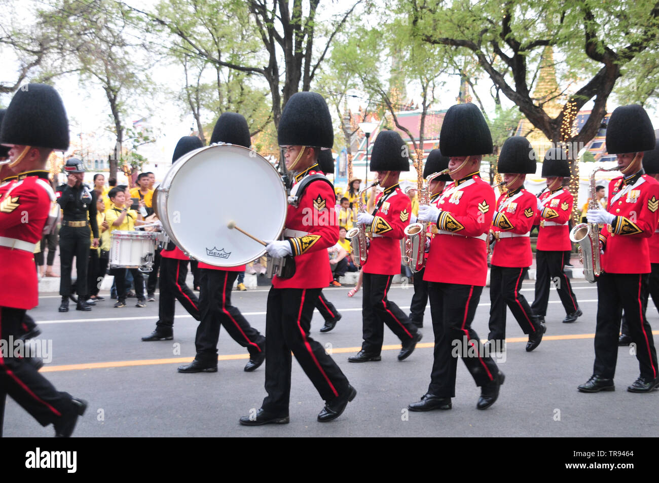 Bangkok, Thailand - 04 Mai 2019: King's Guard Regiments, Thai Royal Soldat in die Parade in der Reihe für die Krönung des Königs Zeremonie am Sanam Laung, der Roya Stockfoto