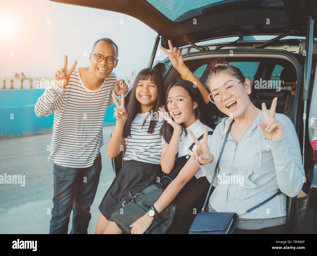 Glück Emotion der asiatischen Familie fotografieren im Urlaub reisen reiseziel Stockfoto